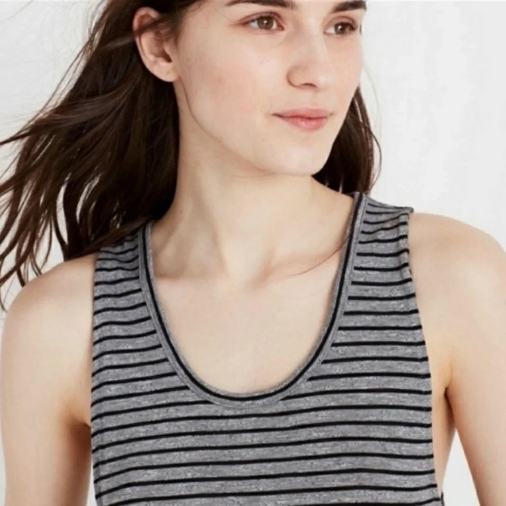 Madewell | Highpoint Tank Dress Sleeveless Above Knee G2326 Gray/Black Stripe S - Picture 15 of 16